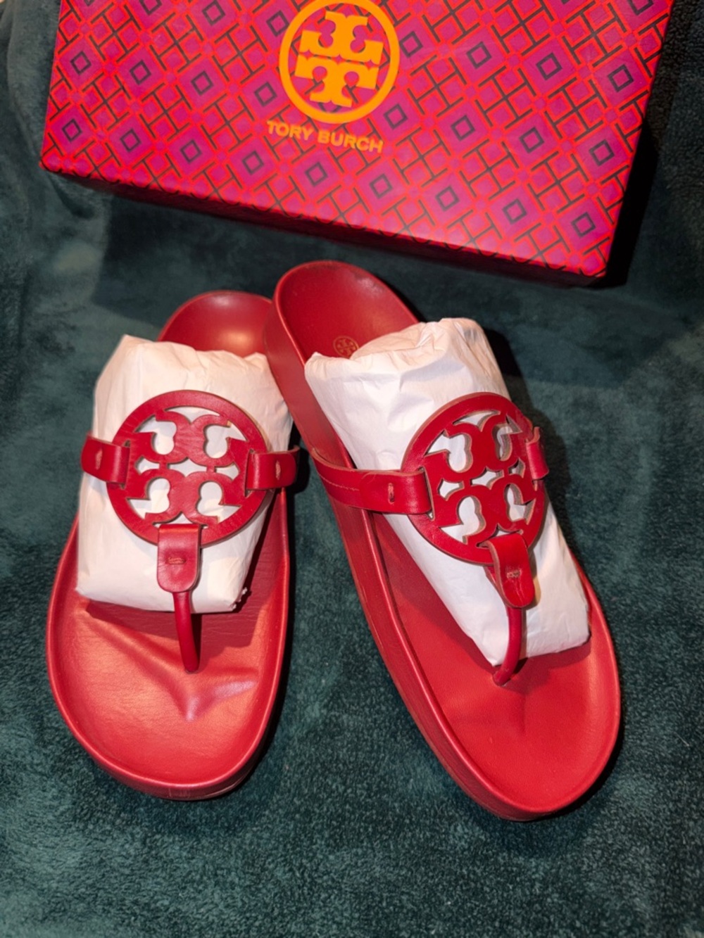 Tory Burch Red Logo Miller Thong Sandals
